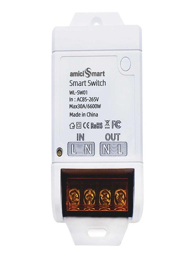 amiciSmart Wifi Smart DIP 1 Way Switch For Home Automation, 30A Timer Switch Compatible With Alexa, Google Assistant Works With Smartlife App For Mobile Control (6600W)